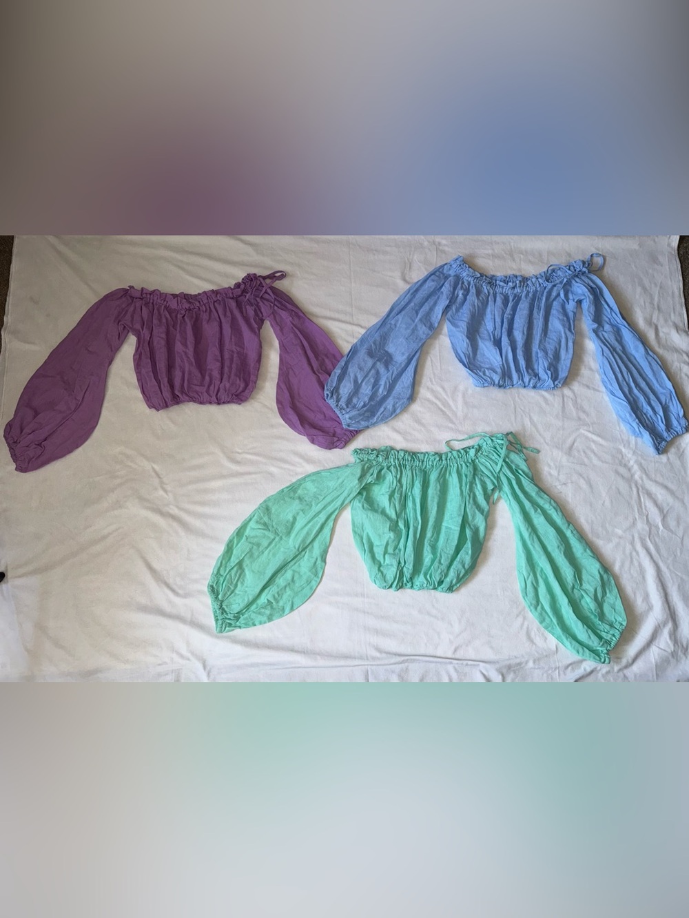 Women’s Off-Shoulder Crop Top — Purple, Blue, Mint